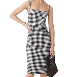 J Crew Women's Sweetheart Gingham Sheath Dress Size 2 Black White Linen Blend